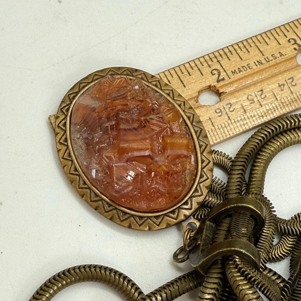 Unique Bronze Multi Snake Chain Orange Acrylic Pendant Necklace Unknown Maker - Picture 13 of 16